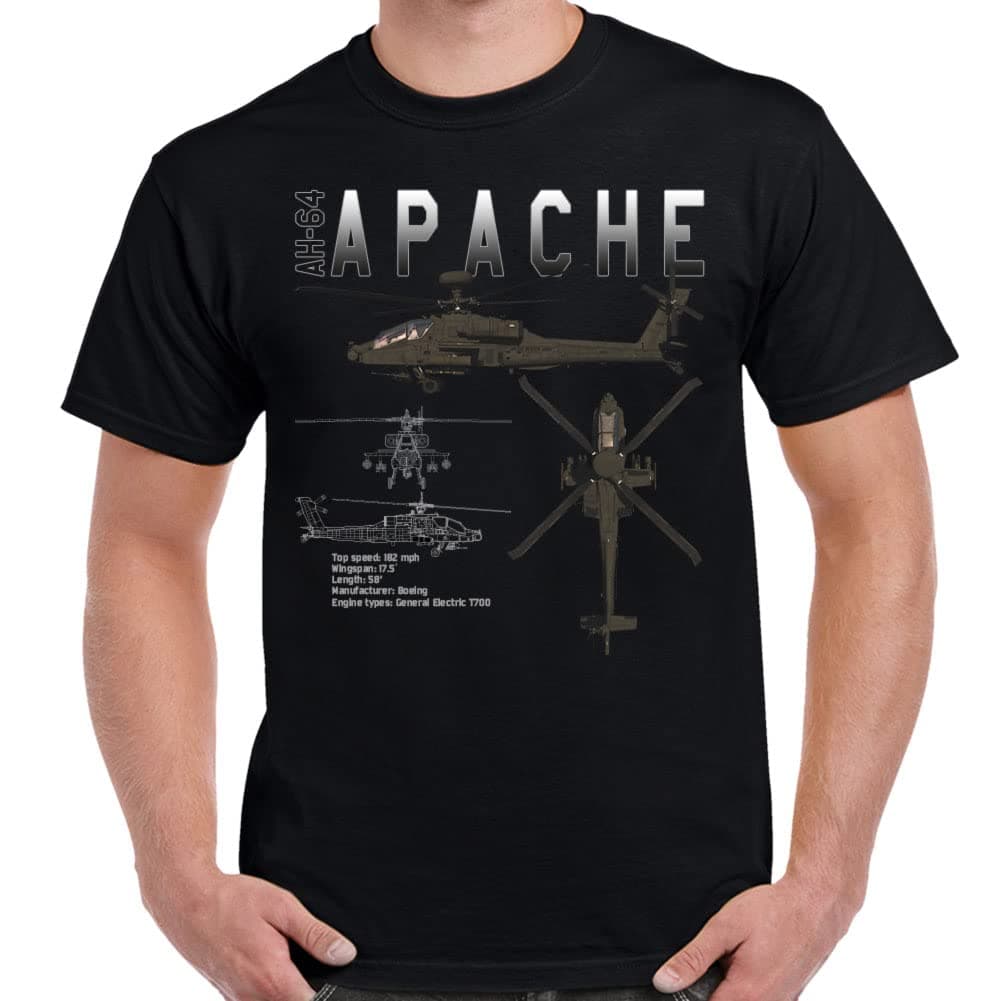AH-64 Apache Longbow Schematic Mens T-Shirt-Medium-Black