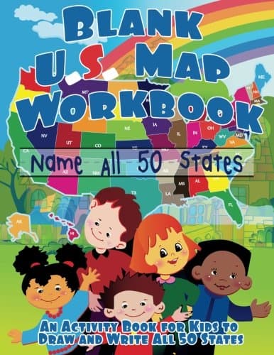 Blank US Map Workbook: Name All 50 States (Draw and Write Activity Book for Kids)