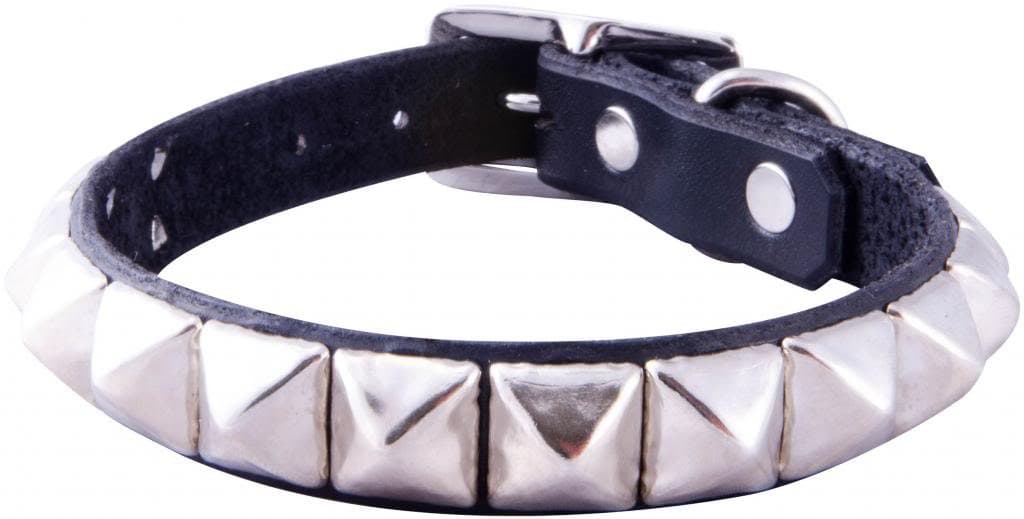 Paco Collars - "Tween Niz - Handmade Leather Medium-Small Dog Collar- 3/4" Wide - Silver - Black 14"-16"
