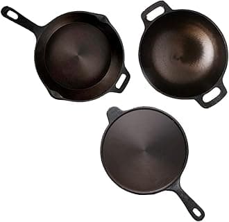 The Indus Valley Super Smooth Cast Iron Cookware Set | Tawa (26.2 Cm) + Kadai (26.1 Cm) + Fry Pan (24.8 Cm) | Pack Of 3 | Pre-Seasoned Cookware, 100% Pure & Toxin-Free, No Chemical Coating, Black
