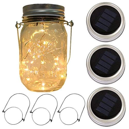 3-Pack Solar-powered Mason Jar Lights(3 Hanger Included/No Jar),20 Bulbs Warm White Hanging Light for Regular Mouth Jar