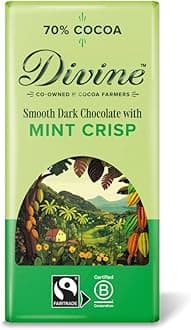 Divine 70% Cocoa Dark Chocolate with Mint Crisp 90g Bar – Fairtrade Dark Chocolate – Crunchy Mint Crisp Pieces – Ethical Premium Chocolate