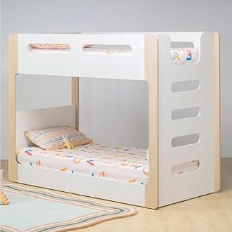 Smartsters Bunk Bed for Kids in Engineered Wood, 51X38X80 Inches Kids Bed Double Bunk Bed with Soft Edge, Easy Tuck-in of Sheets for Children, Well Ventilated Kids Bunk Bed, Pearly White Double Decker