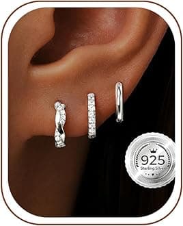 Inerney 14K Gold Plated Huggie Hoop Earrings for Women, Small Sterling Silver Earring Set Hypoallergenic Cartilage Helix Stacks, Mini Dainty Cute Trendy Birthstone Jewelry Gift for Multiple Piercings