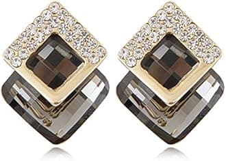 Shining Diva Fashion 18k Gold Plated Austrian Crystal Earrings for Women & Girls | Luxury Rhinestone Square Italian Designer Earrings | Latest Stylish Fancy Zircon Party Earring