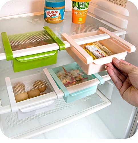 Refrigerator Organizer Rack Egg Storage Basket Refrigerator Snacks Storage Box Kitchen Shelves (Pink)