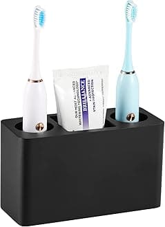 Toothbrush Holder, 3 Slots Electric Toothbrush and Toothpaste Holder, Resin Bathroom Countertop Storage Bathroom Accessories Toothbrush Stand for Vanity Counter Organizer Caddy - Black