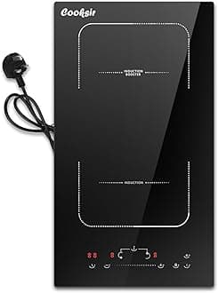 Plug in Induction Hob 2 Zone, 30CM Electric Induction Hob, Flexible Combined Zone, Built-in 2800W, 2 Ring Electric Hob, 9 Power Levels, Safety Lock, 99-Min Timer, Slider Touch Control, 230V