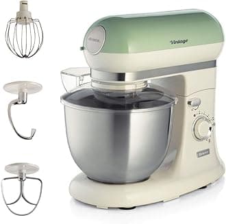 Vintage 8804 Stand Mixer Food Processor, 1200W, 5.5 Litre Stainless Steel Bowl, Planetary Motion, 7 Speeds + Pulse, Anti Splash Cover, Green