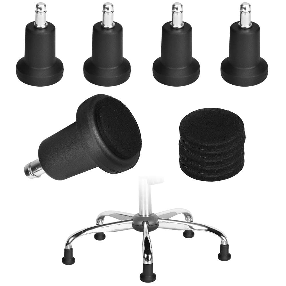 5 Pcs Bell Glides Replacement, 2 Inch Glide Castors Office Chair Caster Furniture Castors Tower Castor Glides Office Chair Replacement with 5 Pcs Felt Pads for Office Chair Wheels (Black)