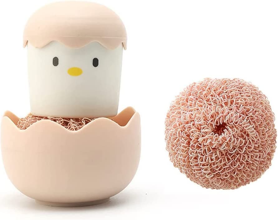Kitchen Cleaning Brush with Handle Durable Dish, Pot & Sink Cleaning Scrubber (Light Pink)