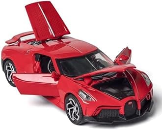 Alloy Metal Pull Back Die-cast Car 1:32 Bugatti LA Voiture Noire Diecast Metal Pullback Toy car with Openable Doors & Light, Music Boys Gifts Toys for Kids【 Red】
