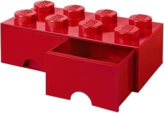LEGO Brick with 8 Knobs and 2 Drawers RED - Storage Box for LEGO, Toys, Desk Drawers, and Office Supplies, Stackable Storage Box, Home Decoration