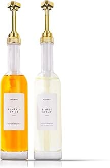 MoliMoli Coffee Syrup Dispenser for Coffee Bar, 350mlCoffee Pump Dispenser, Glass Syrup Bottle w. Pumps, Simple Syrup Dispenser w. Labels,Set of 2, (Gold)