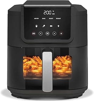 Air Fryer Slim, 5L, 1KGs, Large Basket, Space-Saving Slim Design, Air Fry, Bake, Reheat, with 5 Presets, Clear Window & Light, AFS100, Black, 1500 Watts, 2 Years Warranty