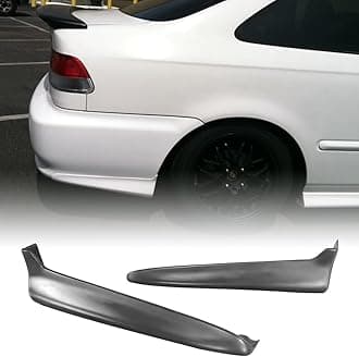 Rear Bumper Diffuser Lip, Compatible with 1999-2000 Honda Civic 2 & 4 Door, PU JDM 2PCS Style Rear Lower Lip Valance Splitter with Brake Light, Unpainted Black
