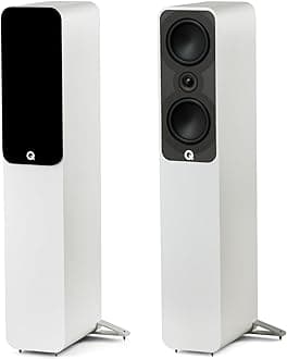 5040 Floorstanding Speaker Pair Satin White - 5" Mid/Bass Drivers, 1" Tweeter - TV Speakers for Surround Sound System - Vinyl Record Player Speakers Hifi, Gaming PC Speakers