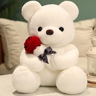 Teddy Bear Plush Stuffed Animal Teddy Bear with Rose,Cute Sweet Bear Great Gift for Your Loved One,Girlfriend Kids Birthday, Valentine, Christmas(18 inches, White)
