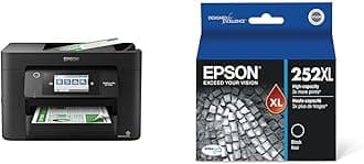 Epson® Workforce® Pro WF-4820 Wireless Color Inkjet All-in-One Printer, Black, Large & T252 DURABrite Ultra Ink High Capacity Black Cartridge (T252XL120-S) for Select Workforce Printers