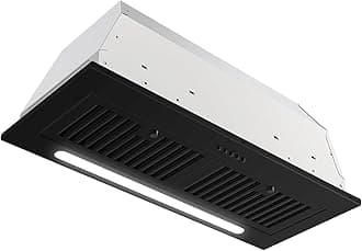 Range Hood Insert 30 inch, 600 CFM Built-in Kitchen Exhaust Fan Matte Black Stainless Steel, Long Led Light Push Button Vent Hood with Baffle Filter, Kitchen Hood Ducted/Ductless Convertible