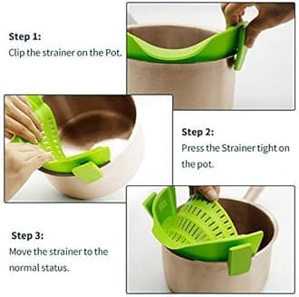 AUOON Clip on Strainer for pots pans, Snap'N Strainer Strain Made by FDA Approved, Heat Resistant Silicone, Easy to Use and Store,Dishwasher Safe