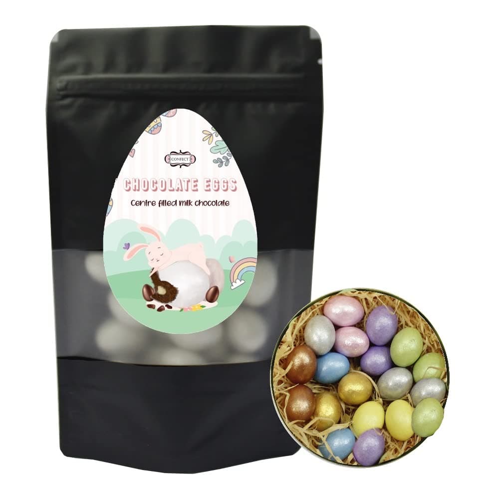 Confect Chocolate Eggs Milk Chocolate with crisp sugar Shell Candy, Easter, Resealable bag - Assorted 52 Pcs