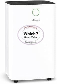 Devola 12L/day Low Energy Dehumidifier, Quiet & Energy Efficient (costs less than 5p per hour) Dehumidifiers for Home, Laundry Drying Dehumidifier, Dust Filter -WHICH? BEST BUY AWARD
