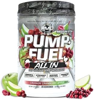 PMD Sports Pump Fuel All in Medium Stim, Ultimate Pre Workout Powder & Muscle Pump, Serious Energy, Focus, Endurance & Recovery, Premium Creatine & Beta Alanine, Crushin’ Cranberry Apple, 20 Servings