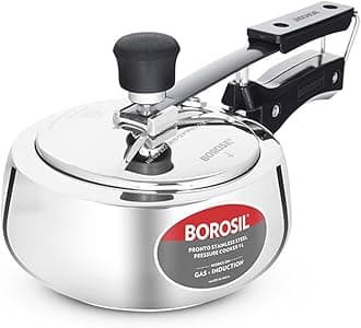 - Borosil 1L Pronto Stainless Steel Pressure Cooker with Inner Lid | Gas & Induction Compatible | 6.8 mm Heavy Encapsulated Base | SS304 Food Grade | 5 Year Warranty