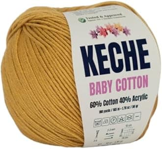 KECHECotton Yarn, 60% Cotton 40% Acrylic Yarn, Soft Cotton Yarn for Crochet and Knitting, Amigurumi Yarn 1 Skein/Ball 1.76 Oz (50g) / 180 Yrds (165m) - Mustard