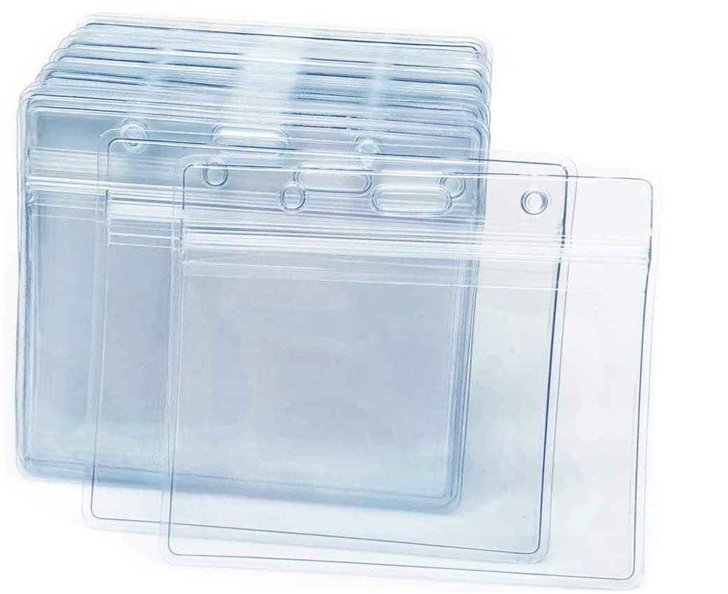 200 Pcs Clear Plastic Horizontal Name Badge ID Card Holders