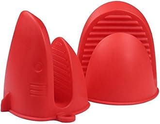 Mini Oven Gloves Silicone Heat Resistant Cooking Pinch Mitts Potholder for Air Fryer Kitchen Cooking & Baking (Red)