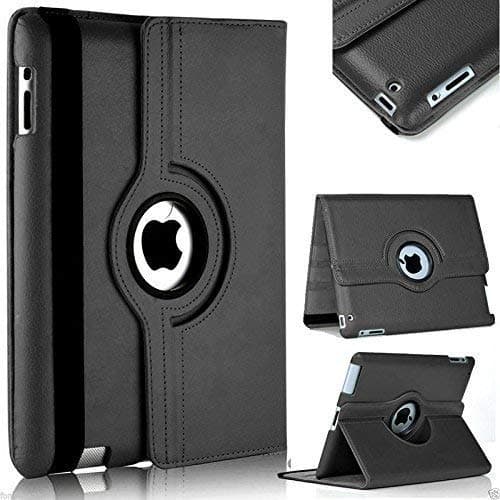 Caseous iPad 2 3 4 Case, 360 Degree Rotating Stand Folio Case PU Leather Rotating Stand Cover (Black)