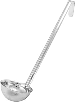 Winco LDIN-6, 6 Oz 10-Inch Stainless Steel Soup Ladle, One Piece Sauce Portioner, Solid Serving Spoon, NSF