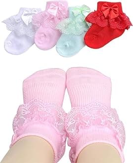 CUTEABLY Frill Lace Socks for Baby Girls, Newborn/Infant/Toddlers, Assorted Colours