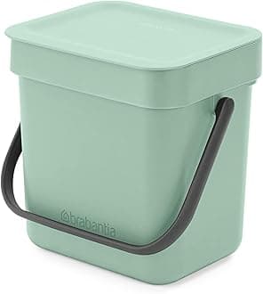 Brabantia Sort & Go Food Waste Bin 3L (Jade Green), Space-Efficient Plastic Recycle Bin with Handle, Removable and Stay-Open Lid, Easy to Clean Kitchen Compost Caddy without Nooks and Rims