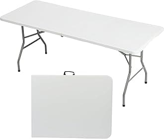 6Ft Heavy Duty Portable Folding Table - Plastic Dining Table Indoor Outdoor justable Height Folding with Carrying Handle, Camping and Party,White