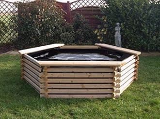 MOSKILA Hexagon Garden Pool, 300 Gallon Fish Pond Tank, Brown Wooden Pool with Liner, 1'11'' Depth, Easy Assembly, Above-Ground, Outdoor Use, DIY Project