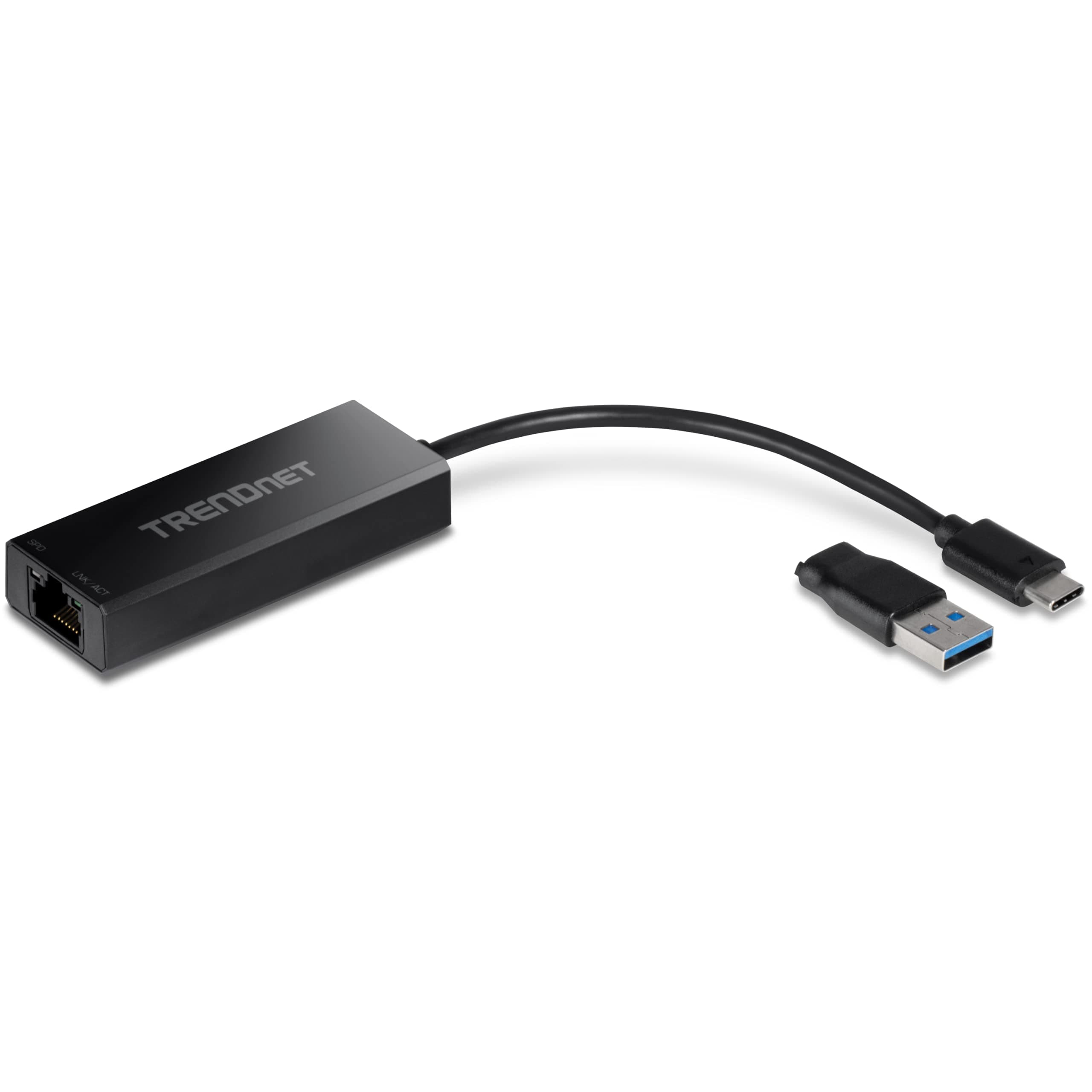 TRENDnet USB-C 3.1 to 2.5GBASE-T Ethernet Adapter, TUC-ET2G, NDAA & TAA Compliant, Windows & Mac Compatible, USB Type-C to USB-A Converter Included, Up to 2.5Gbps Speeds, Black