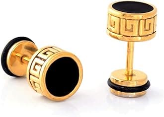 Valentine jewellery Stainless Steel Mens Earrings Om Black Gold Silver Piercing Screw Bali Stud Hoops Earing Multicolor Earrings Combo for men boys Unisex