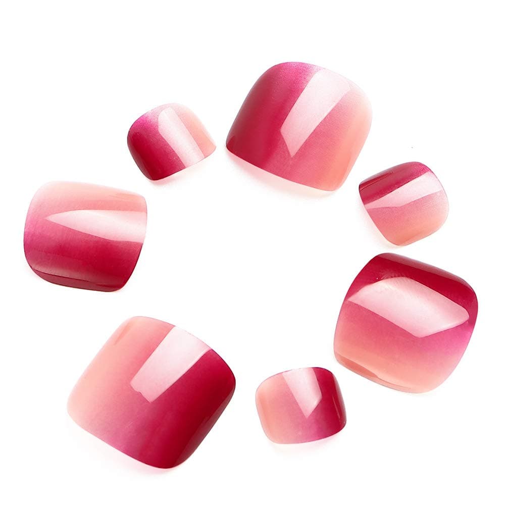LIARTY 24 Pcs False Toenails Gradient Rose Pink for Acrylic Full Cover Artificial Toe Nail Tips