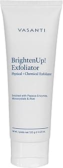 VASANTI BrightenUp! Exfoliator (120g) | Physical + Chemical Facial Exfoliator Scrub with Instant Results for Soft, Smooth and Radiant Skin | Enriched with Papaya, Microcrystals and Aloe | 99% Natural