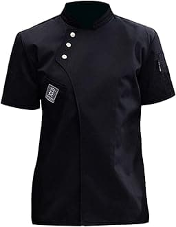 UJEAVETTE Chef Jacket Short Sleeve Cooking Clothes Simple Chef Coat for Restaurant Black L