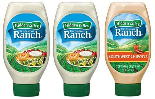 Hidden Valley Original Ranch Dressing Party Pack, Two Bottles of Hidden Valley Original Ranch and One Bottle of Hidden Valley Southwest Chipotle Ranch, Pack of 3, 60 ounces total