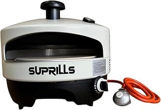 Pizza Oven for Outdoors with 2 Burners Includes Pizza Stone, Stainless Steel Gas BBQ Table Top, Temperature Gauge - Fired with Gas Suitable for up to 16" Pizzas semi commercial