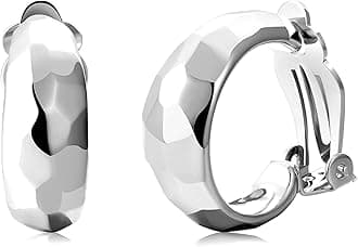 Clip on Earrings Women, 14K Gold Hoop Clip-On Earrings for Women, Hypoallergenic Non Pierced Croissant Earrings, White Gold, No Gemstone