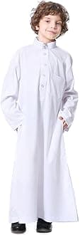 Boy's Muslim Arab Islamic Kaftan Embroidered Robe Solid Color Thobe Islamic Arabic Abaya Ethnic Dress With Pockets