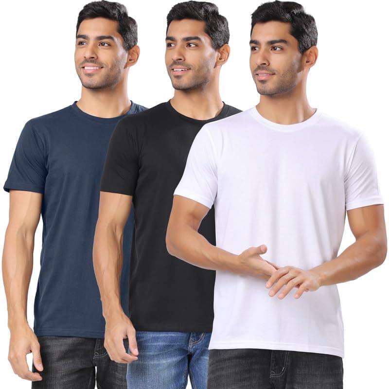 Men's Solid Cotton T Shirt | Round Neck | Half Sleeve | Plain-Regular Fit | Men's Super Combed Cotton Rich Solid Round Neck Regular Fit Half Sleeve T-Shirt Pack of 3