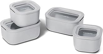 Mini Food Storage 9pc Set - Glass Storage Containers for Food - Non-Toxic Ceramic-Coated Glass - Air Release Technology - Compact & Stackable Design - Gray