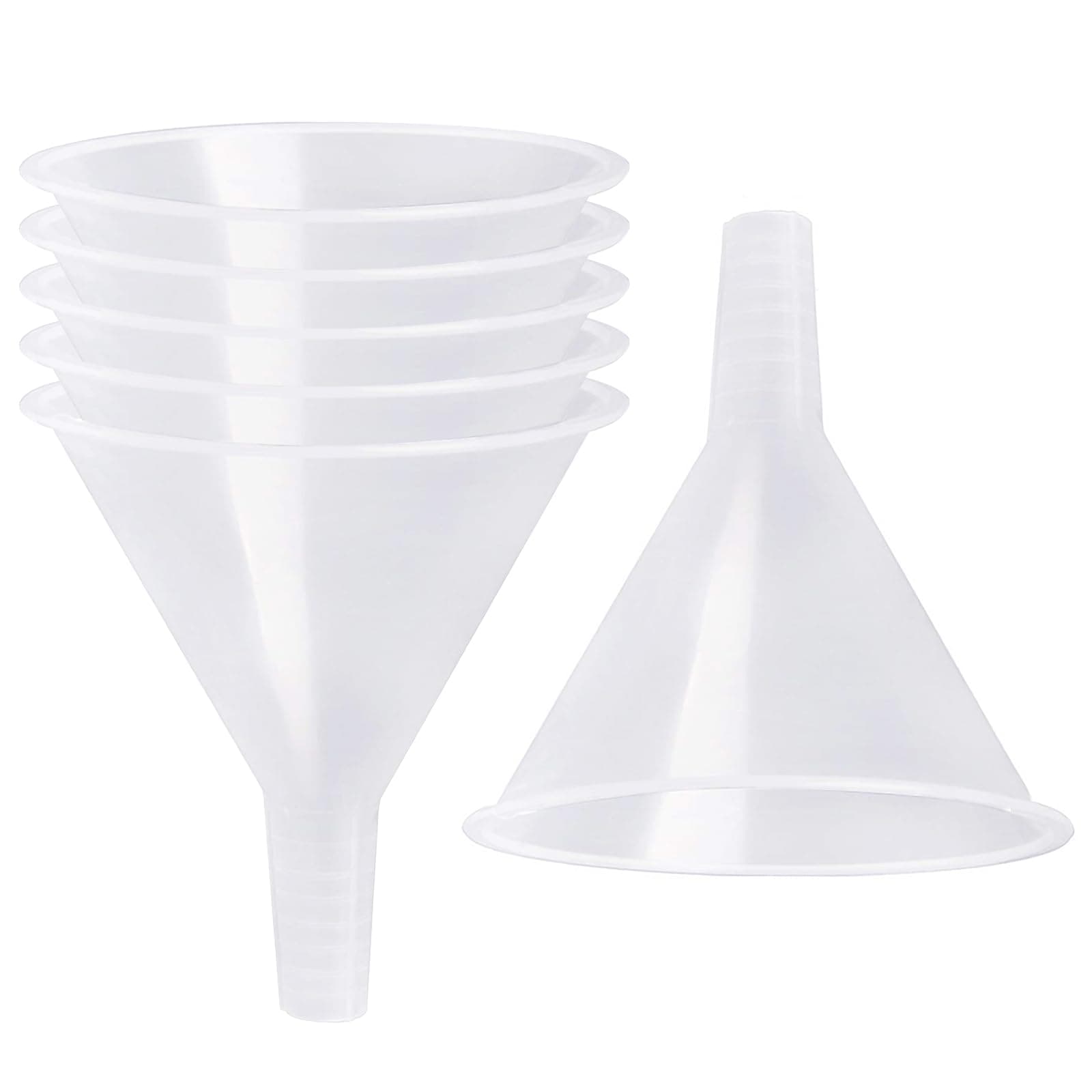 6 Pack Plastic Funnels, 4.6 Inch Multi-Purpose Clear Plastic Funnels with Long Reaching Spout for Science Lab Bottle Filling Liquid,Water Bottle,Easy and Smooth Transfer